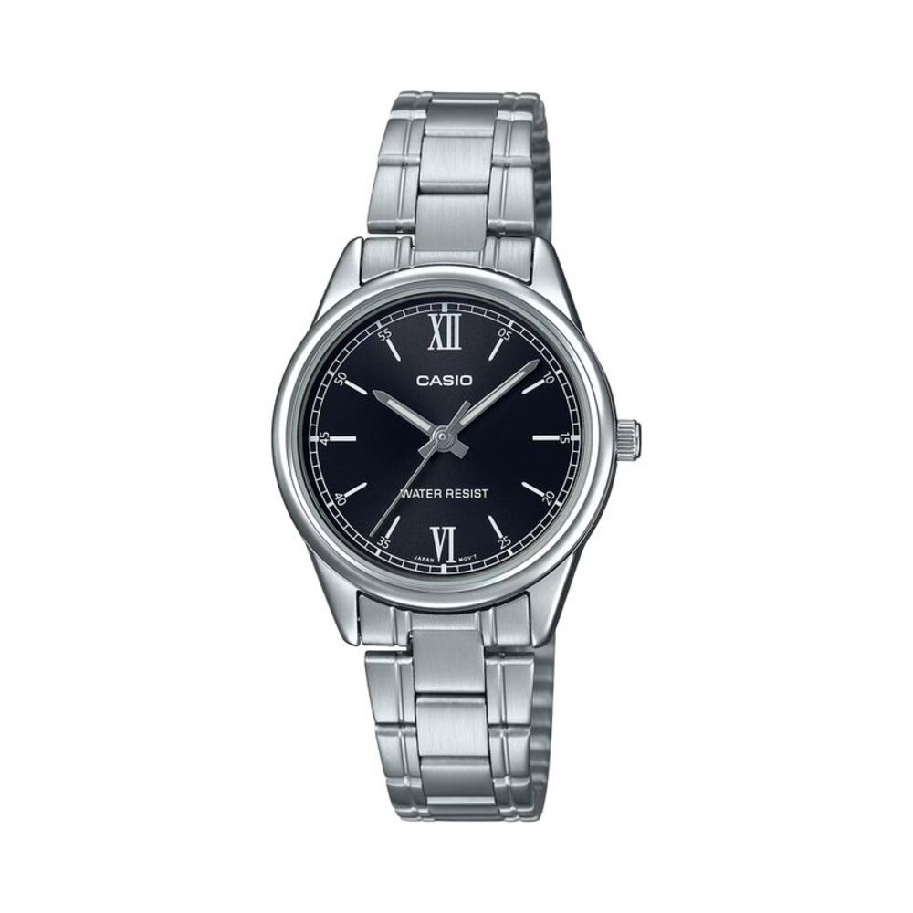 Casio Women’s Silver-Tone Analog Watch with Black Dial - LTP-V005D-1B2UDF